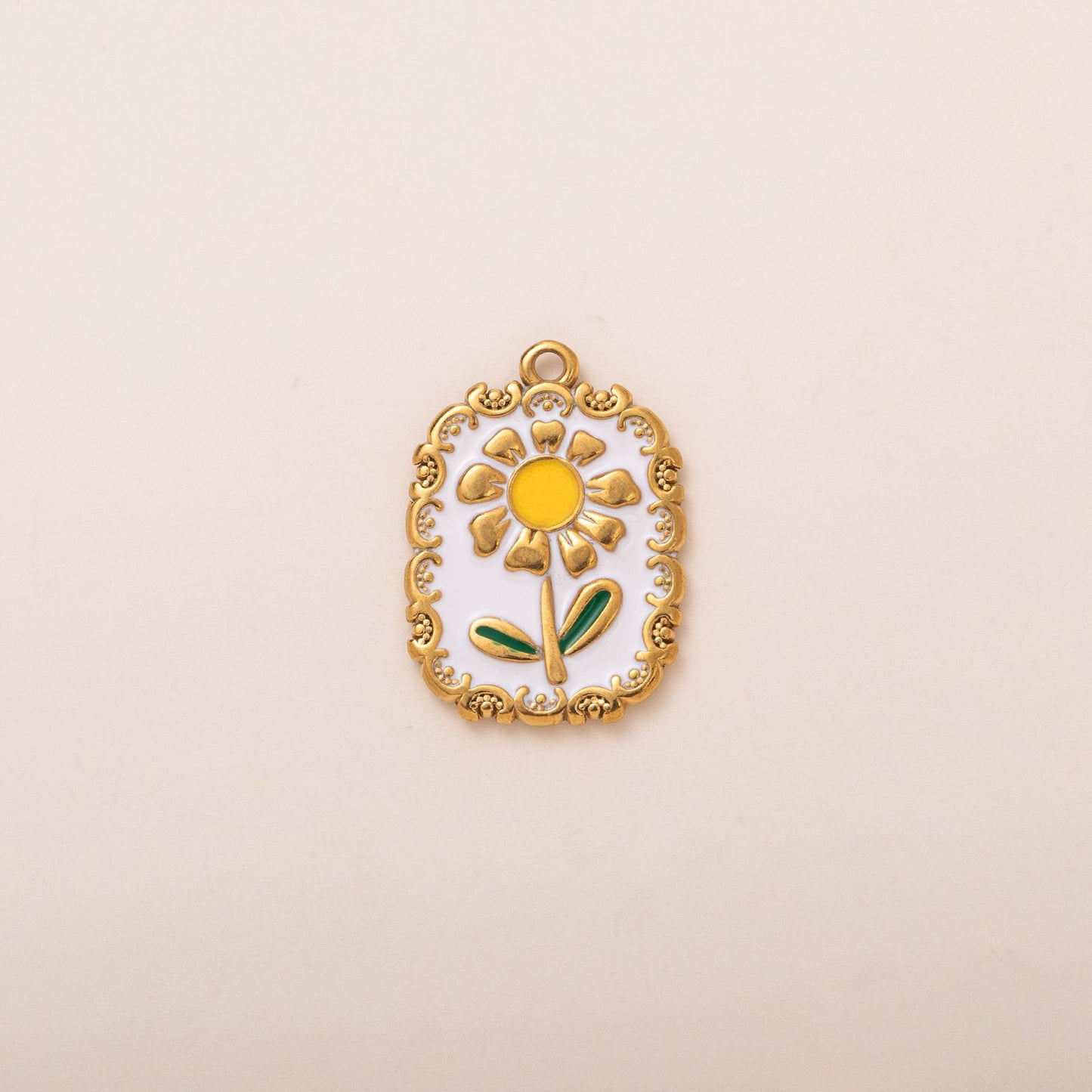 Vintage 18K Gold Plated Stainless Steel Plant Pendant Charm Bar with Adjustable Chain
