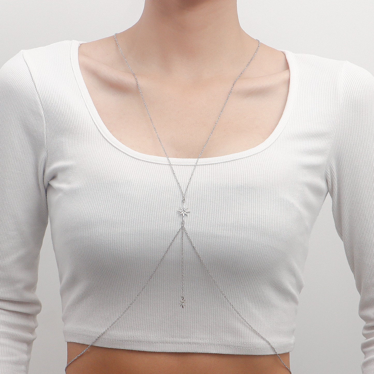 Minimalist Hexagram Body Chain for Women with Alloy Pendant and Plated Finish