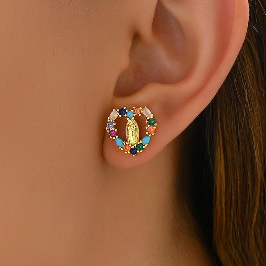 Pendientes de Cobre en Forma de Corazón Minimalistas para Mujer con Incrustaciones de Zirconia y Postes de Acero Inoxidable