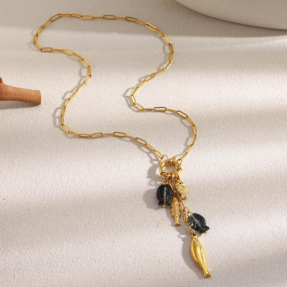 Collana da donna con ciondolo a spilla da balia in acciaio inossidabile placcato oro 18 carati geometrico minimalista con lunga nappa