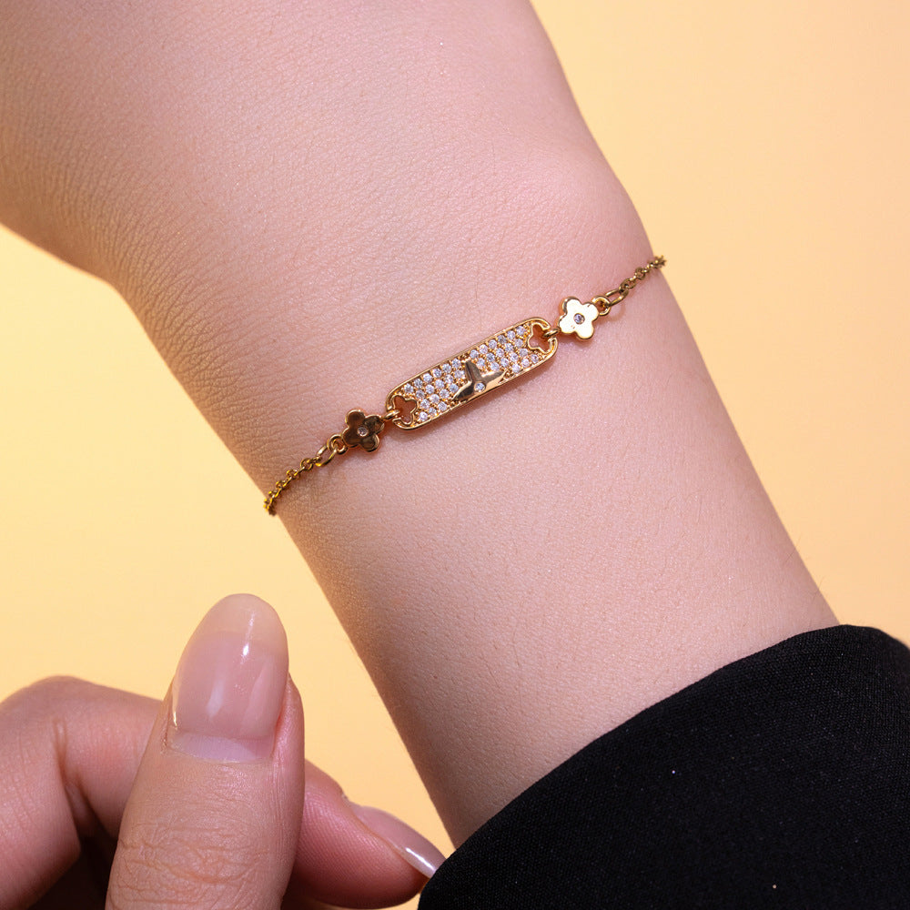 Braccialetto da donna Minimalista Cuore Stella Luna Farfalla con Strass in Acciaio al Titanio con Finitura Placcata