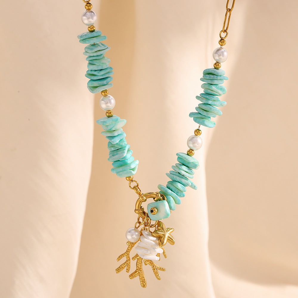 Collana con pendente in acciaio inossidabile placcato oro 18 carati a forma di stella marina in stile vintage da donna