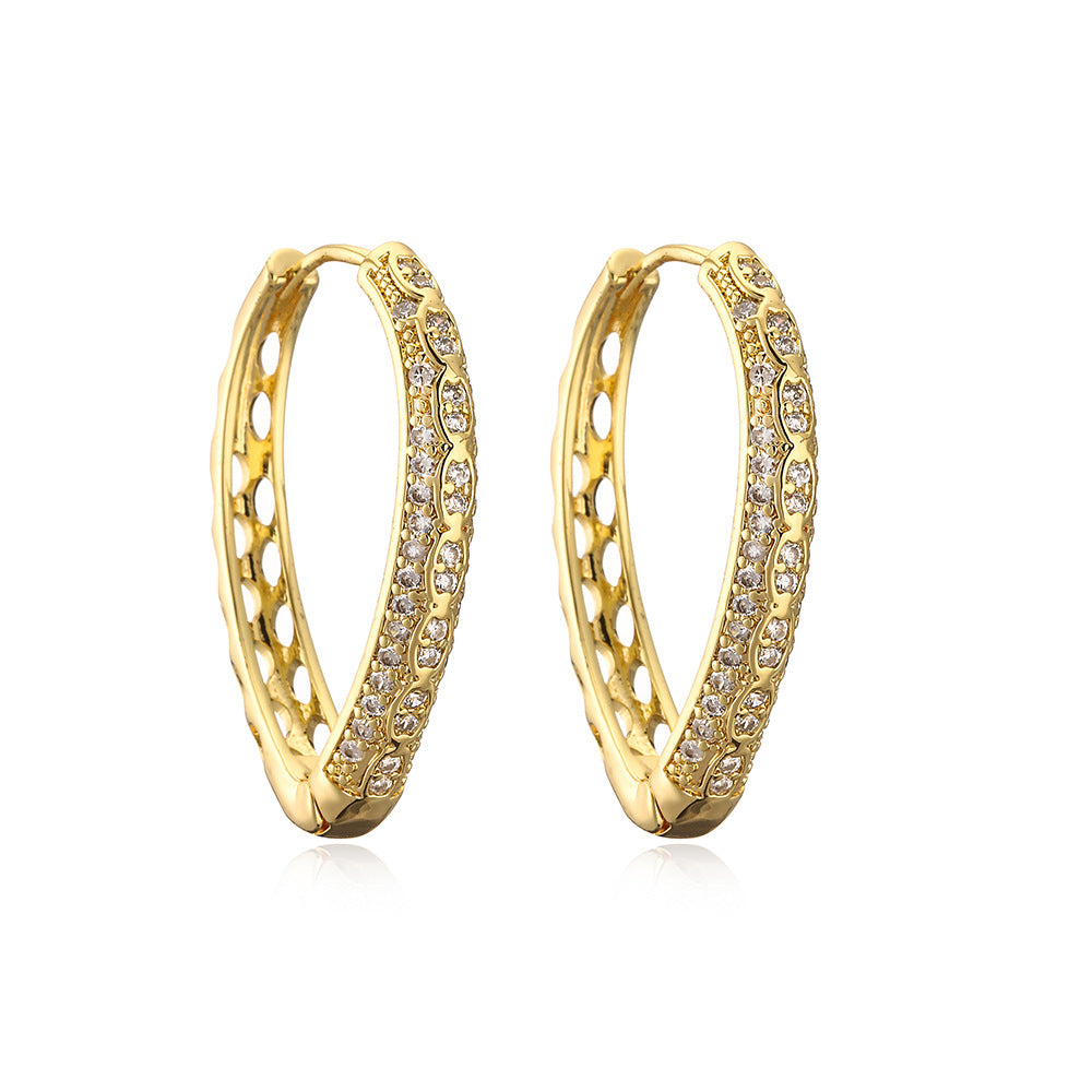 Orecchini da donna geometrici minimalisti in rame cavo placcato oro con zirconi