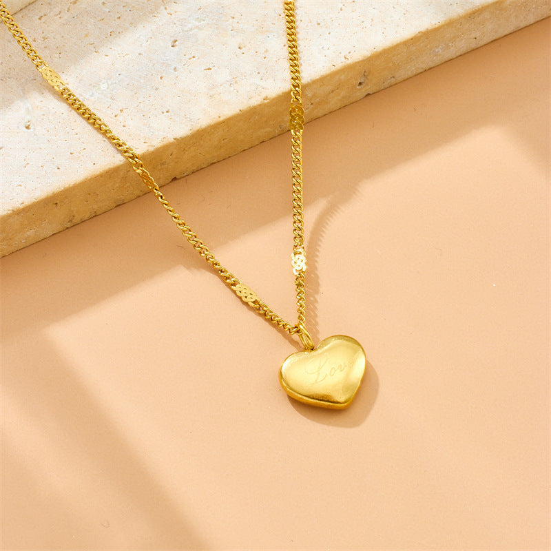 Minimalist Business Gold Plated Stainless Steel Heart Pendant Necklace Singapore Chain for Women