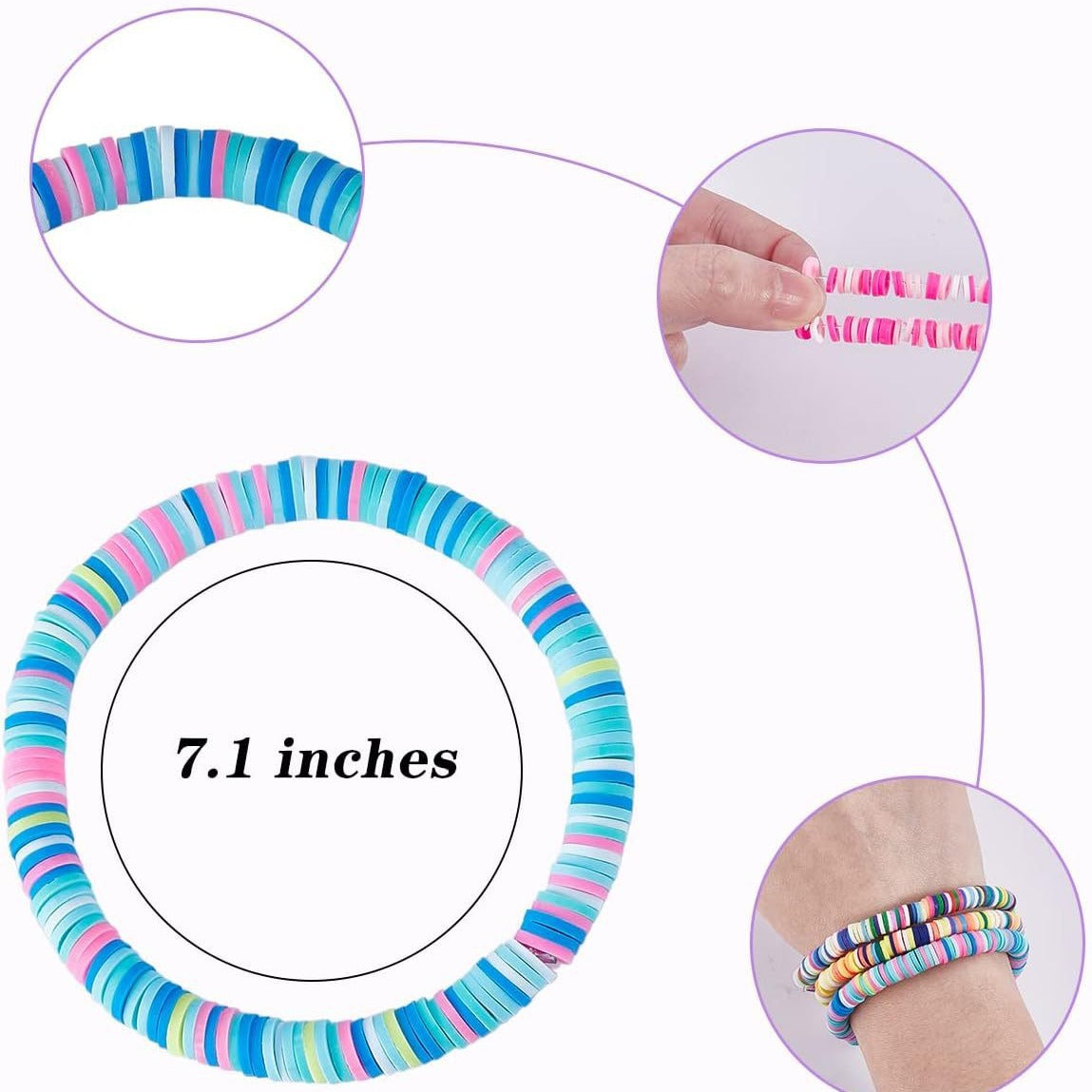 Geometric Resin Charm Bar Bracelet Set Unisex Handmade Elastic Beads