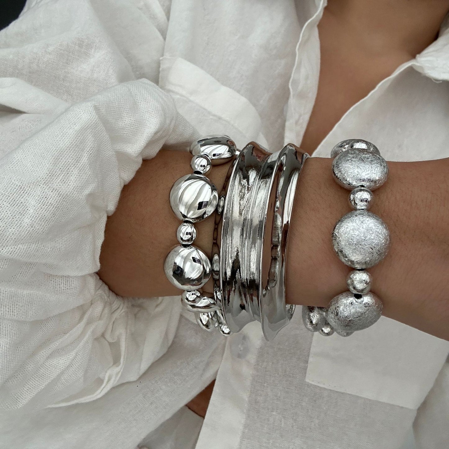 Bracciale a fascia aperta a doppio strato in lega placcata geometrico minimalista