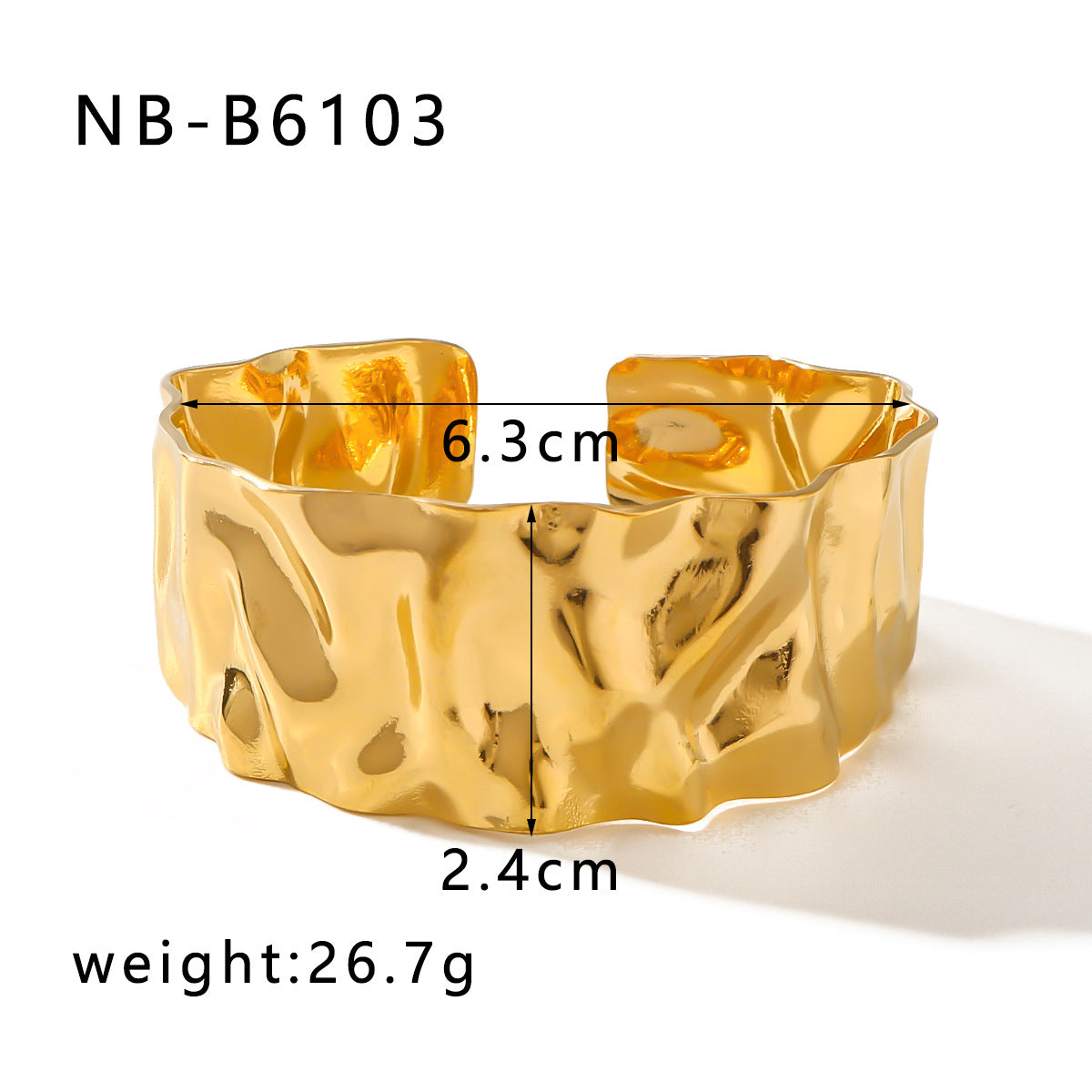Hip Hop Statement Titanium Steel Bracelet with Hammered Texture and Irregular Fold Design for Women