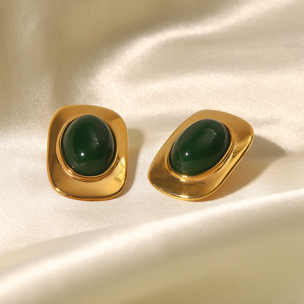 Pendientes ovalados geométricos de acero inoxidable con baño de oro de 18 quilates, minimalistas, vintage, para mujer