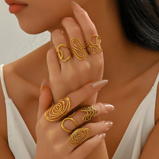 Anello Aperto Irregolare Geometrico da Donna in Lega di Zinco con Finitura Placcata Accessorio di Moda Minimalista ed Elegante