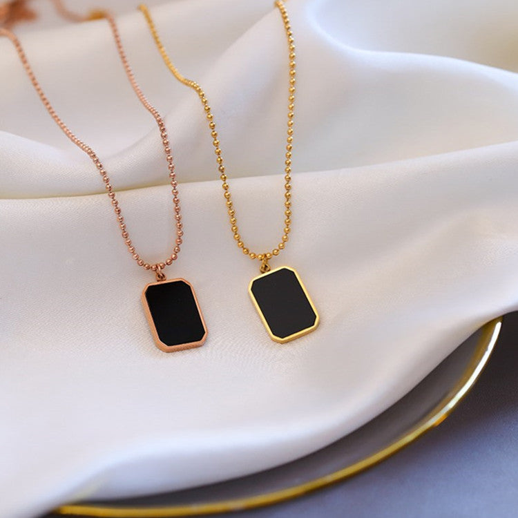 Minimalist Geometric Black Square Pendant Necklace for Women in Titanium Steel with Plated Finish