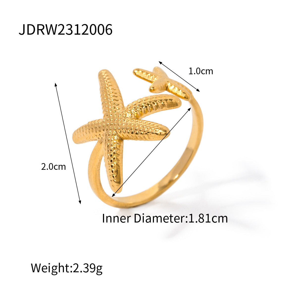 Casual Geometric Stainless Steel Plated Shell Starfish Ring for Women