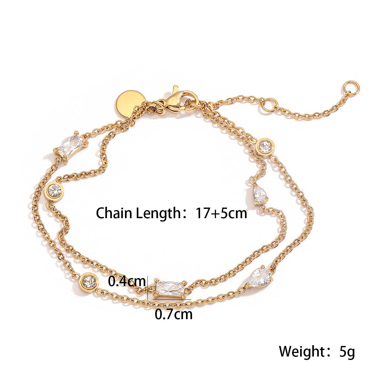 Minimalist Elegant 18K Gold Plated Geometric Stainless Steel Bracelet with Cubic Zirconia for Women