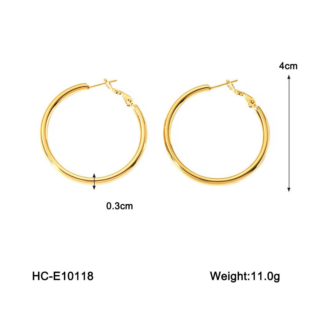 Minimalist Geometric Stainless Steel Hoop Earrings with 18K Gold Vacuum Plating for Women