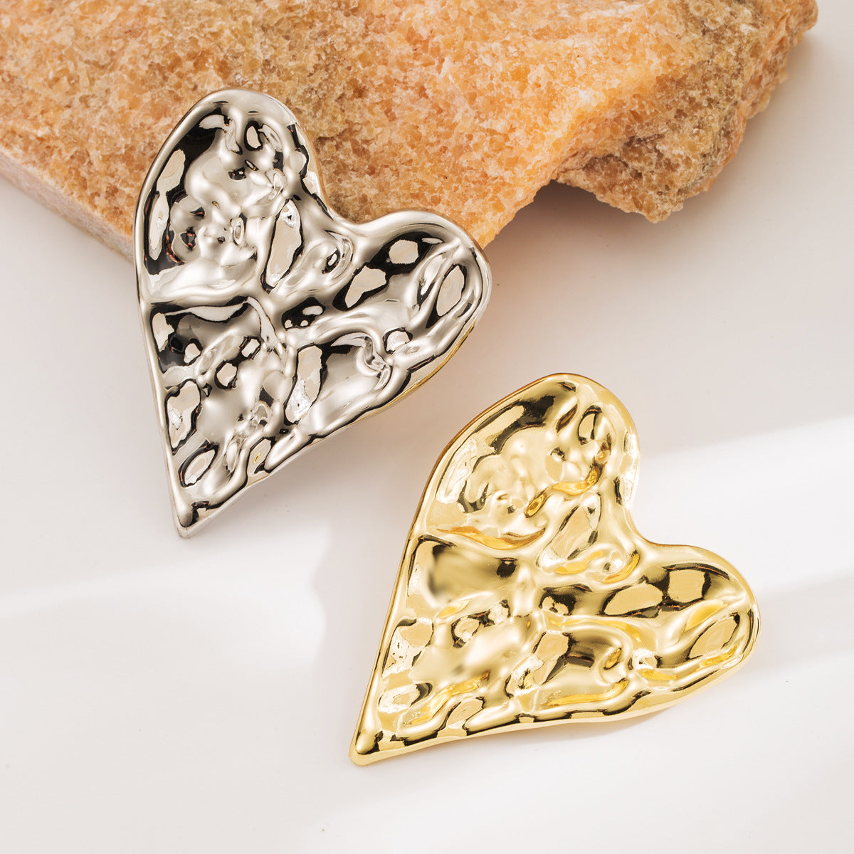 Minimalist Irregular Pleated Heart Brooch in Stainless Steel with Plated Finish for Women