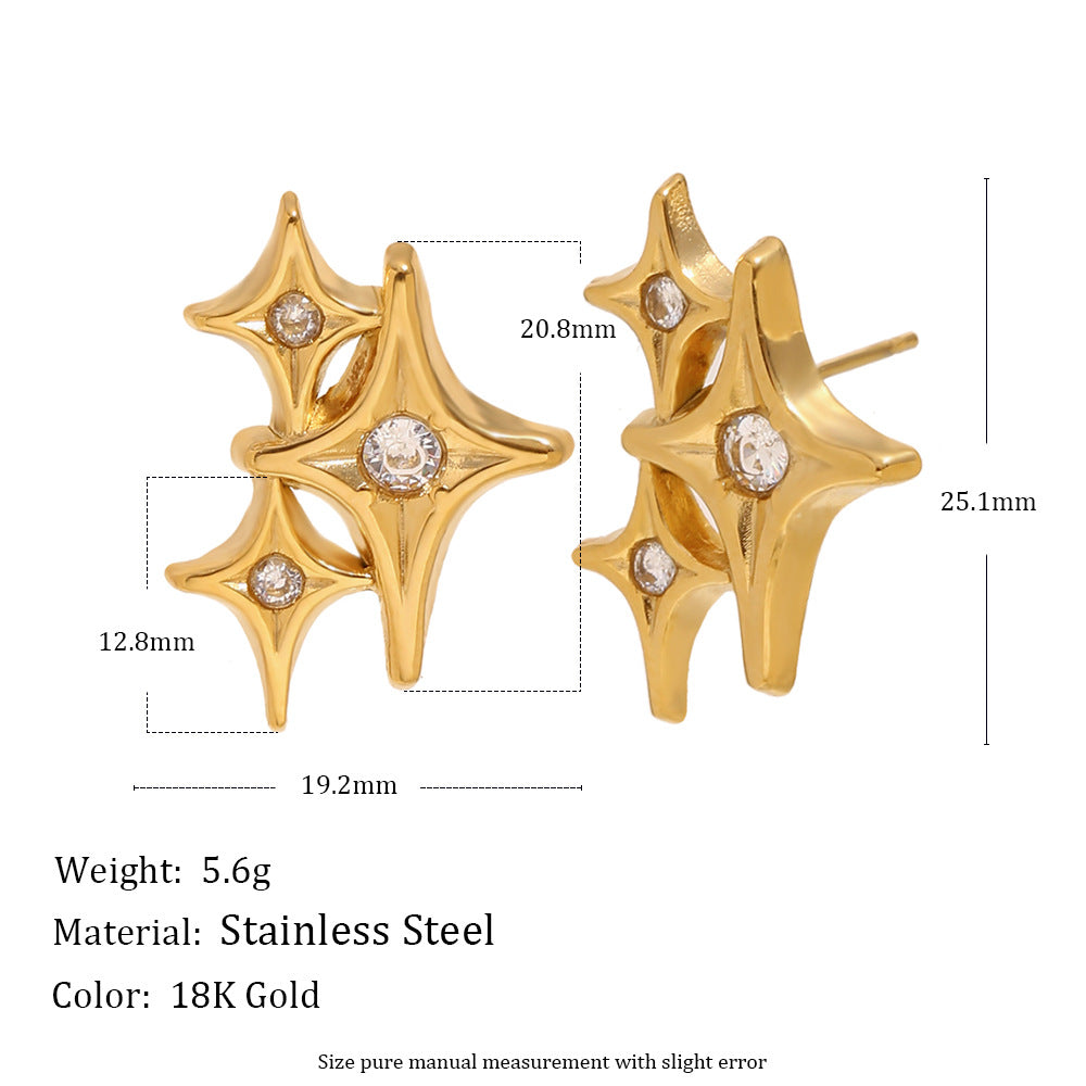 Orecchini a perno da donna a stella a quattro punte geometrica minimalista in acciaio inossidabile con placcatura in oro 18 carati