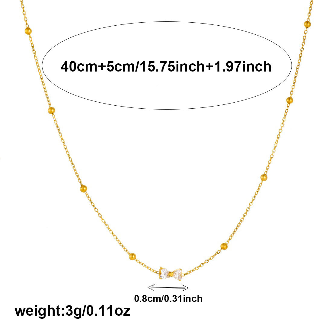 Minimalist Gold Plated Stainless Steel Bow Knot Necklace with Cubic Zirconia for Women
