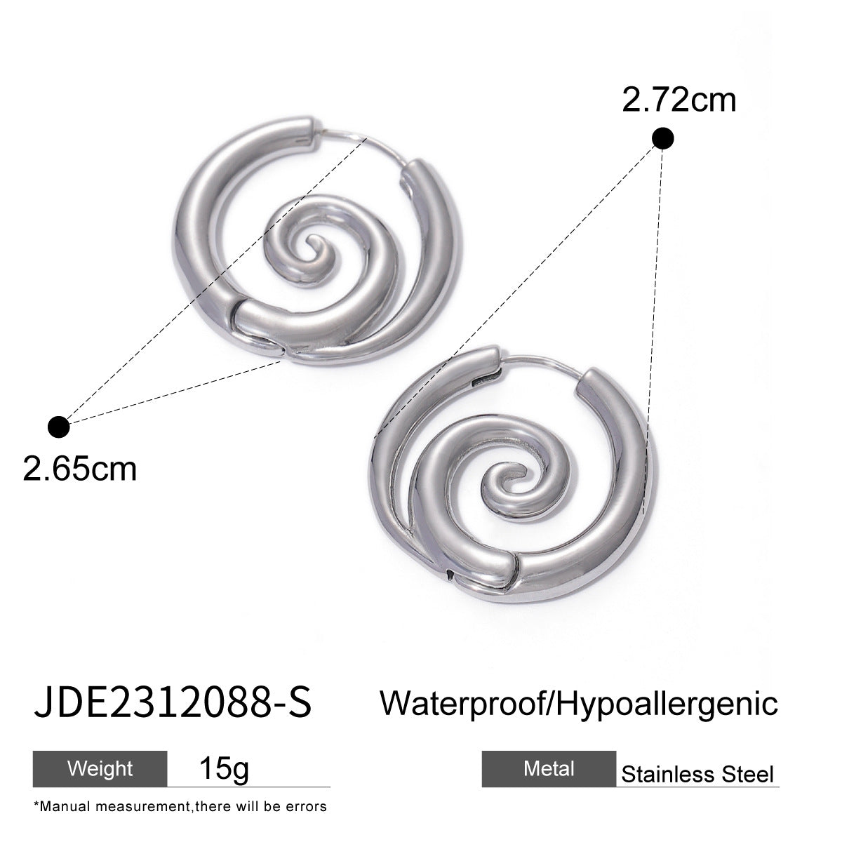 Orecchini a cerchio a spirale da donna in acciaio inossidabile placcato oro 18 carati Fashion Ins Style