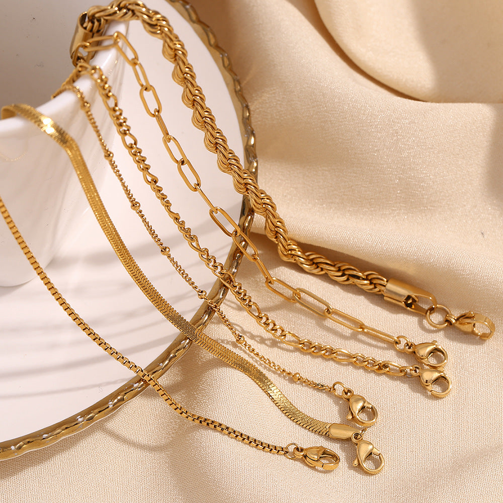 Bracciale Figaro Geometria Minimalista alla Moda da Donna in Acciaio Inossidabile con Placcatura in Oro 18K