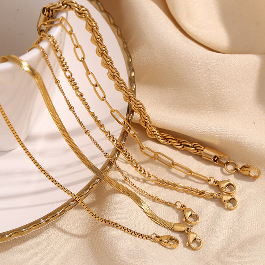 Bracciale Figaro Geometria Minimalista alla Moda da Donna in Acciaio Inossidabile con Placcatura in Oro 18K