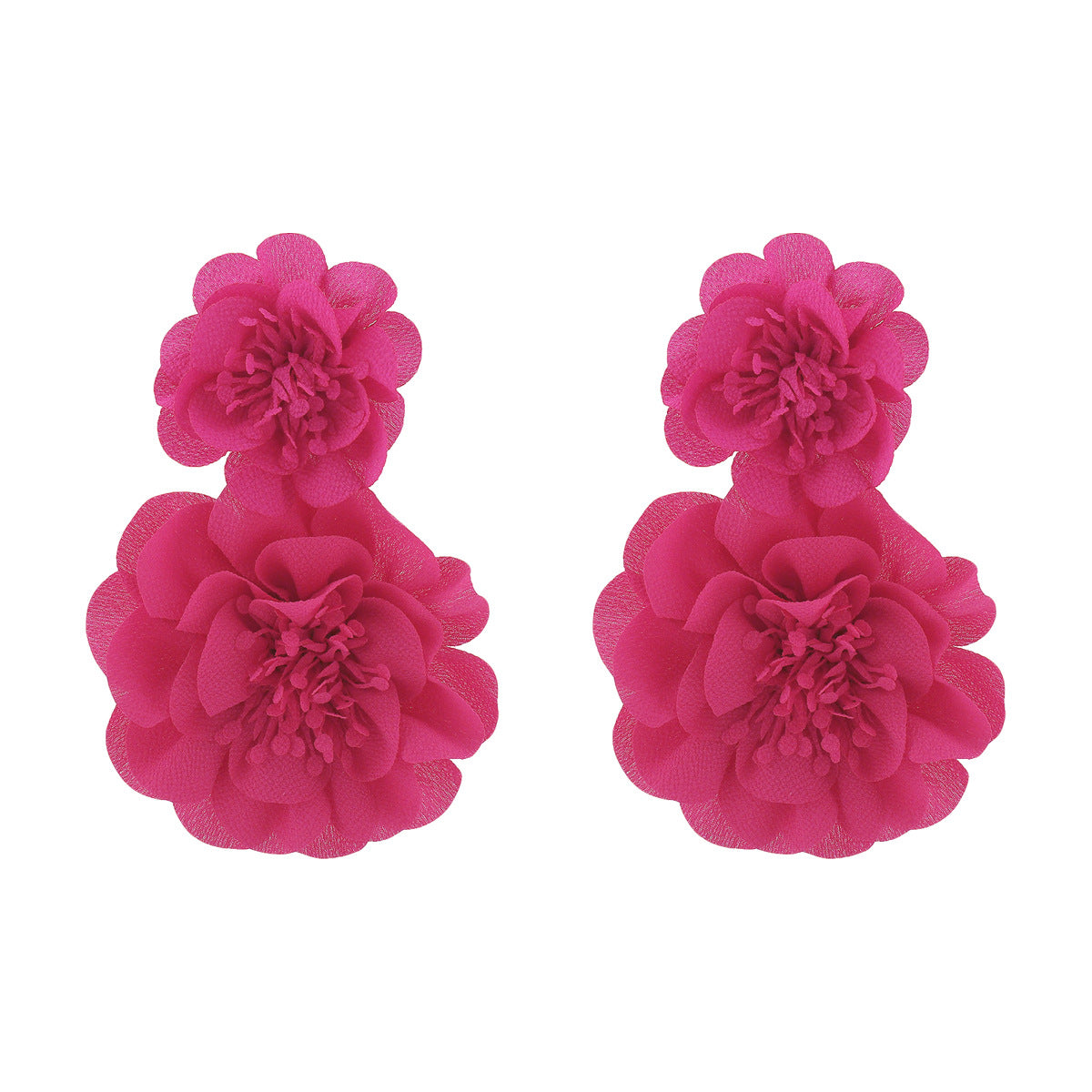 Elegantes Pendientes Florales de Gasa de Tamaño Grande para Mujer con Artesanía Hecha a Mano y Diseño de Flores Botánicas