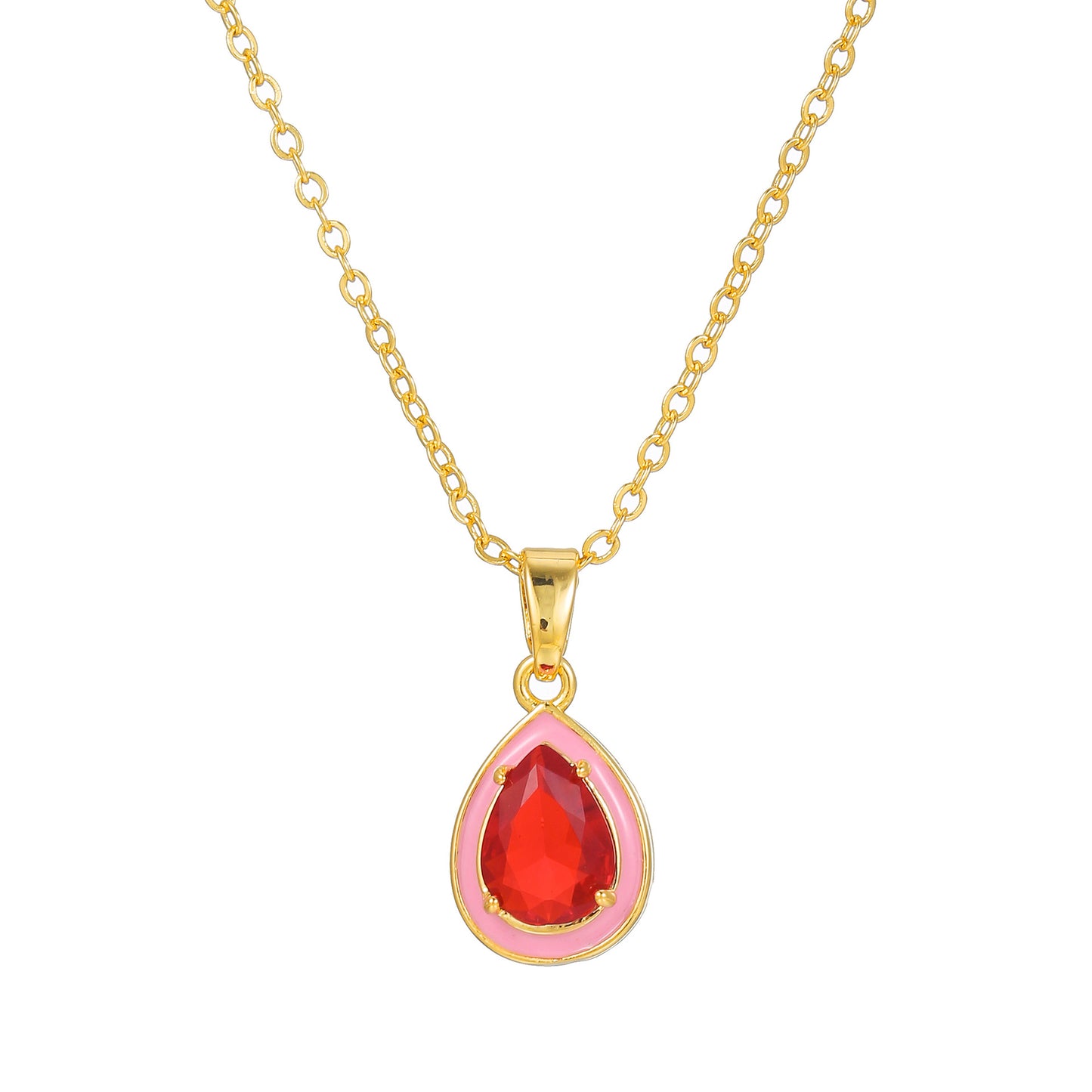 Collana da donna a goccia minimalista in rame placcato oro con pendente in zirconi cubici