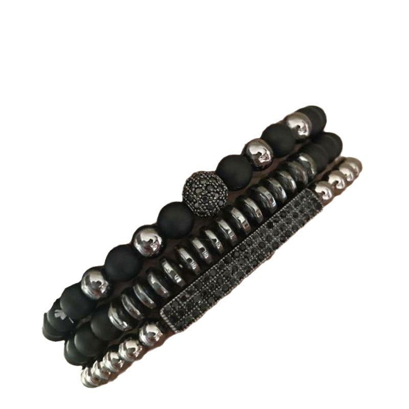 Matte Geometric Brass Bracelet Set with Cubic Zirconia Inlay for Unisex