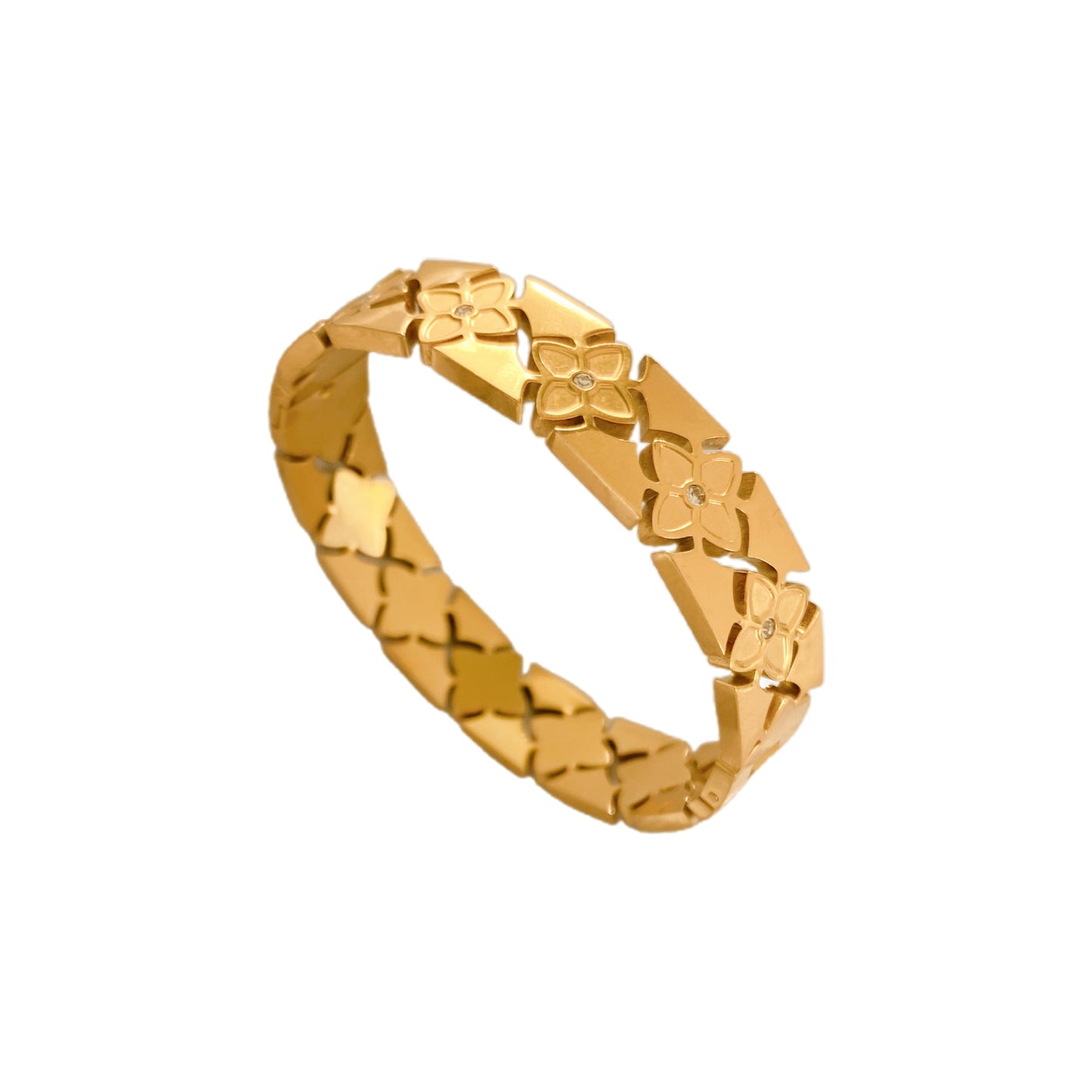 Vintage Geometric Floral Hollow Plated Titanium Steel Bracelet for Women