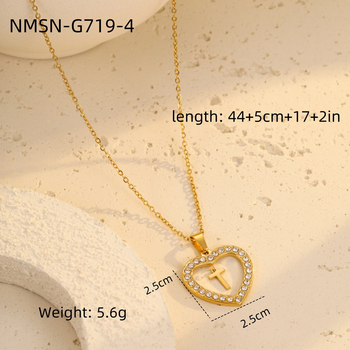 Fashionable Heart-Shaped Stainless Steel Necklace with 18K Gold Plating and Zircon Inlay for Women
