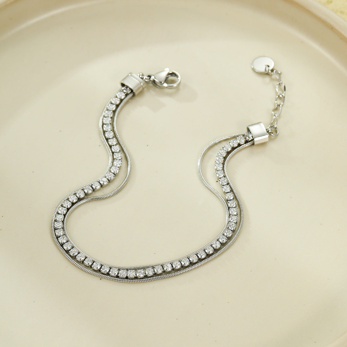 Minimalist Fashion-Forward Stainless Steel Bracelet with Zirconia Inlay and 18K Gold Plating for Women