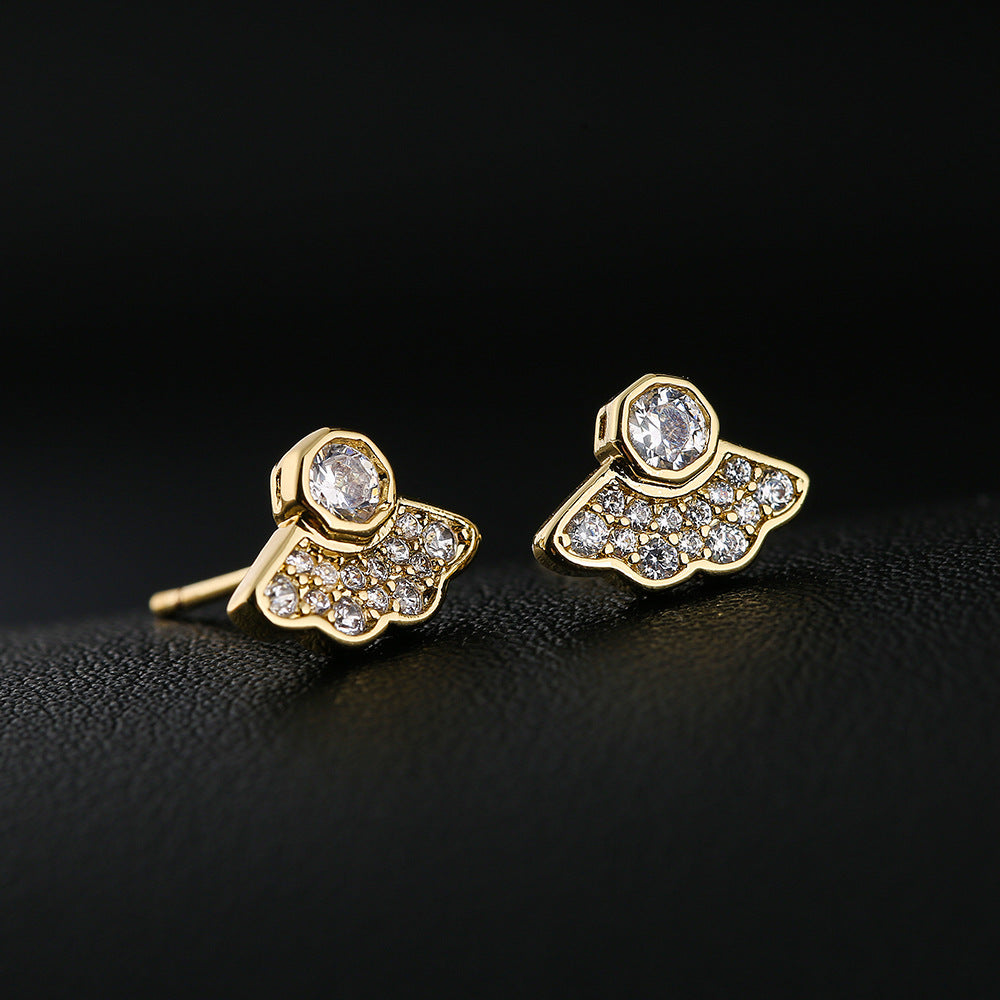 Orecchini in rame a forma geometrica in stile naturale con placcatura in oro 18K e intarsio in zirconi