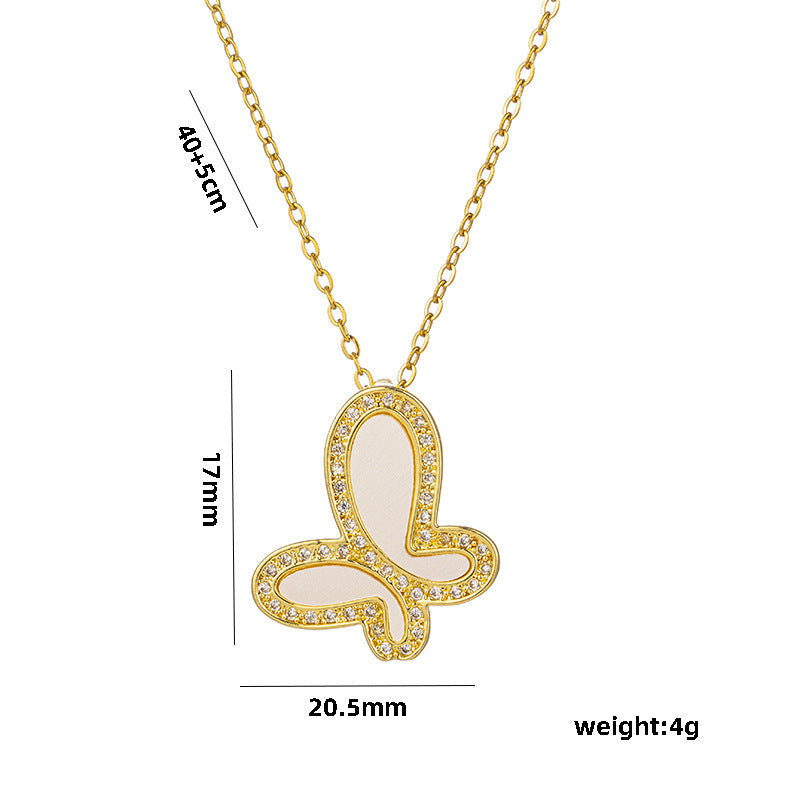 Collana da donna a forma di farfalla in acciaio al titanio con intarsio in madreperla, catena a sfere lucida, gioiello di moda femminile e versatile