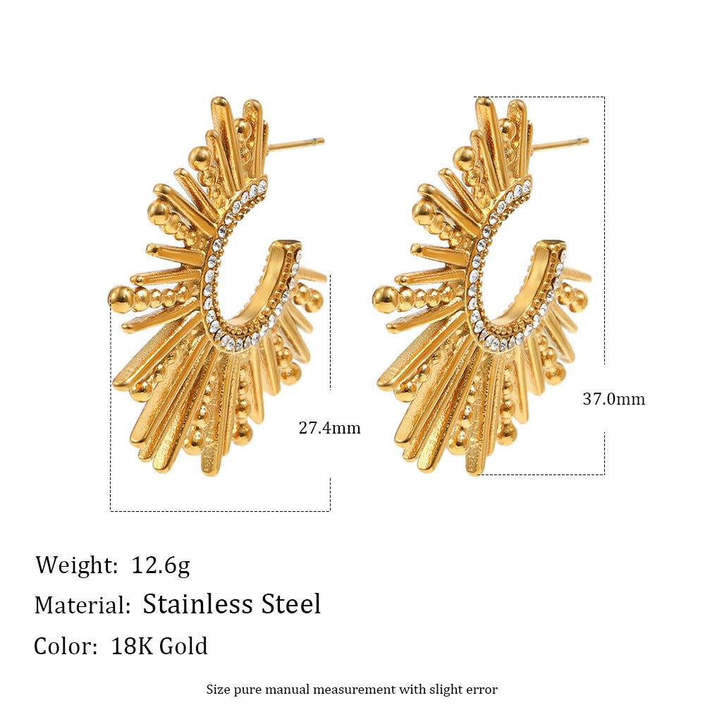 Minimalist Geometric Stainless Steel Gold Plated C-Shaped Line Earrings for Women