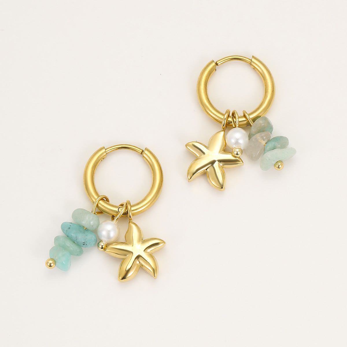 Pendientes de Acero Inoxidable de Estrella de Mar, Inspiración Marina, con Forma Geométrica y Acabado Chapado para Mujer