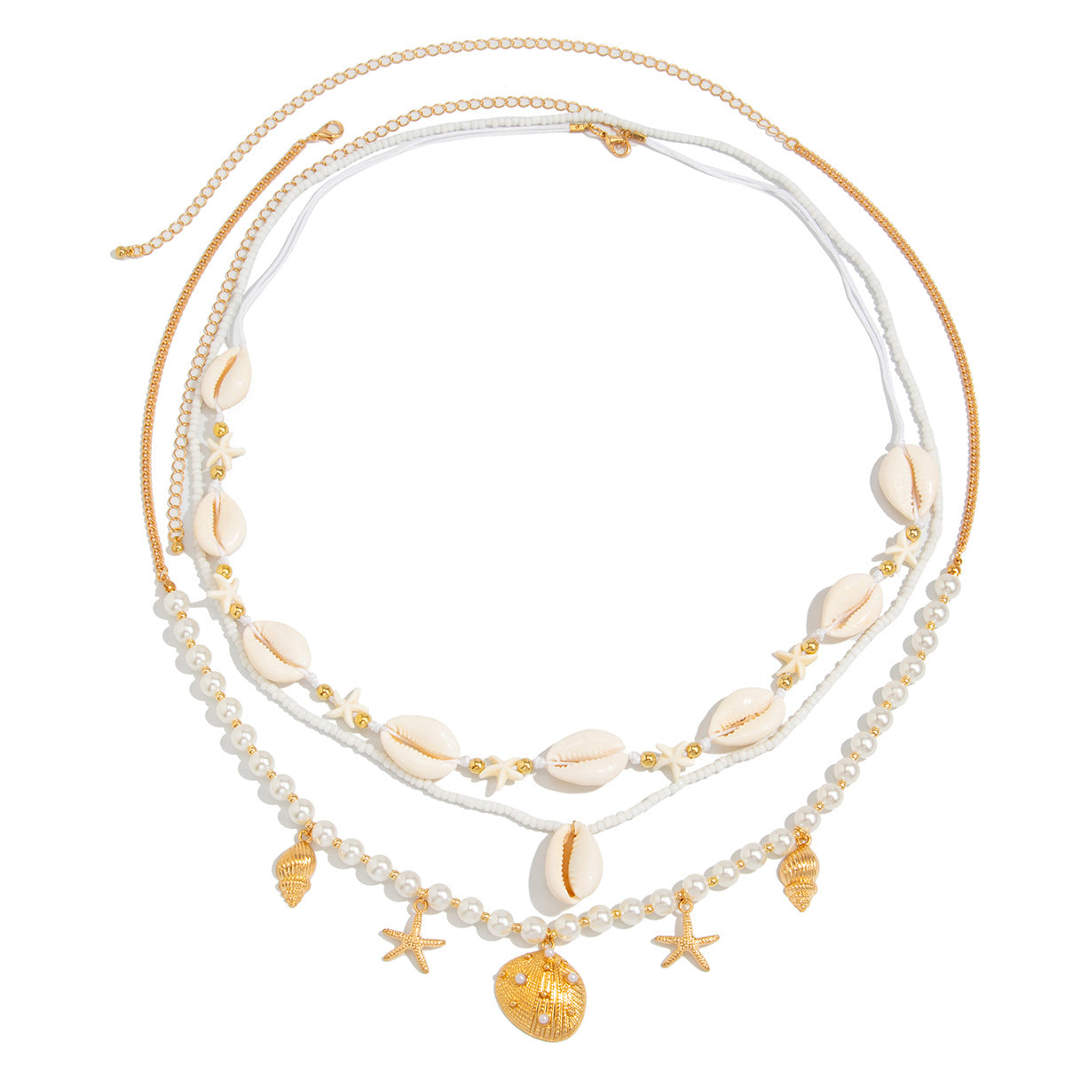 Fashion Starfish and Seashell Waist Chain for Women with Imitation Pearls and Rhinestone Inlay, Multi-Layer Summer Body Chain with Lobster Clasp
