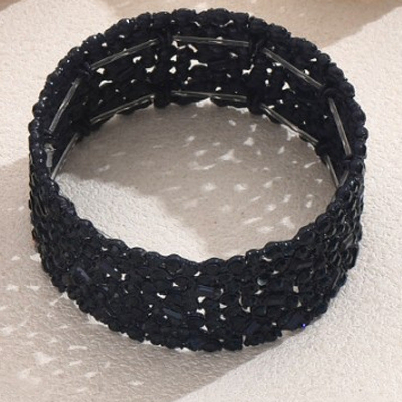 Set di bracciali da donna in lega di zinco con intarsi in strass, stile geometrico minimalista e polsino ampio