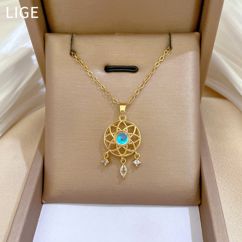Collana di lusso con pendente geometrico in strass Catena in acciaio inossidabile Collana unisex per clavicola