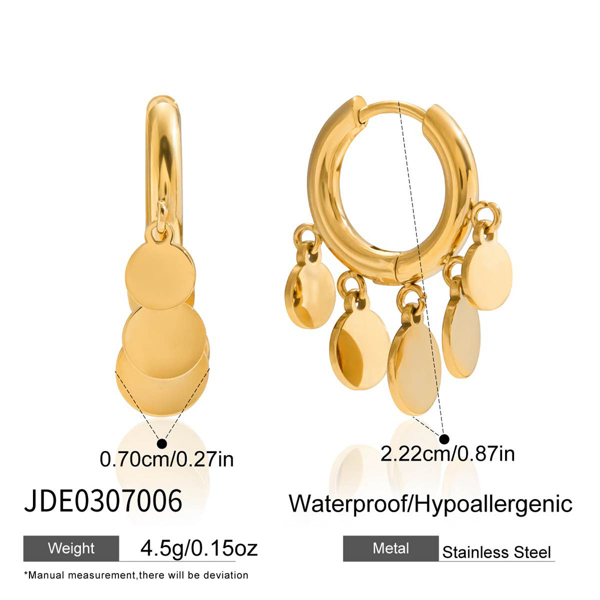 Orecchini a Cerchio Minimalisti Geometrici in Acciaio Inox con Dettaglio Nappa Placcati da Donna