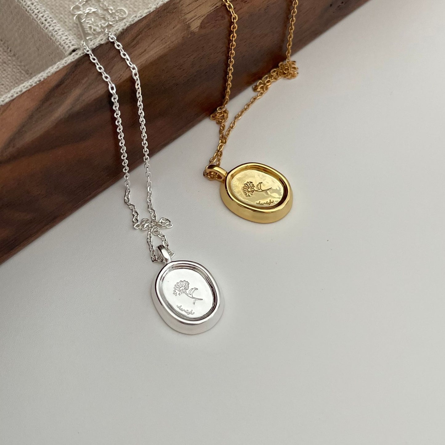 Minimalist 925 Sterling Silver Geometric Stamped Floral Necklace