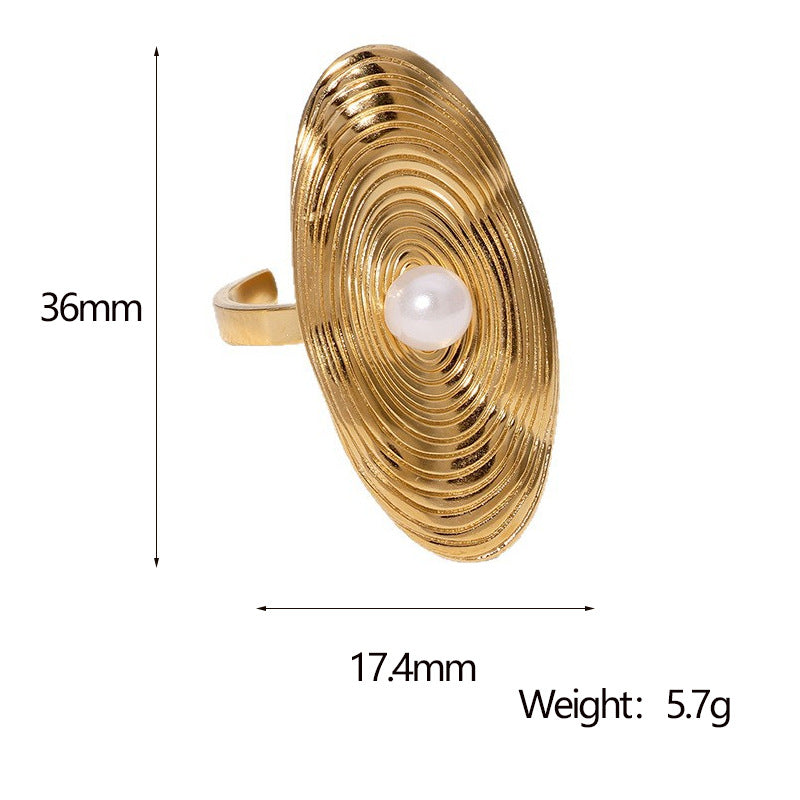 Anello Ovale Minimalista con Perla in Acciaio Inossidabile Placcato per Donna