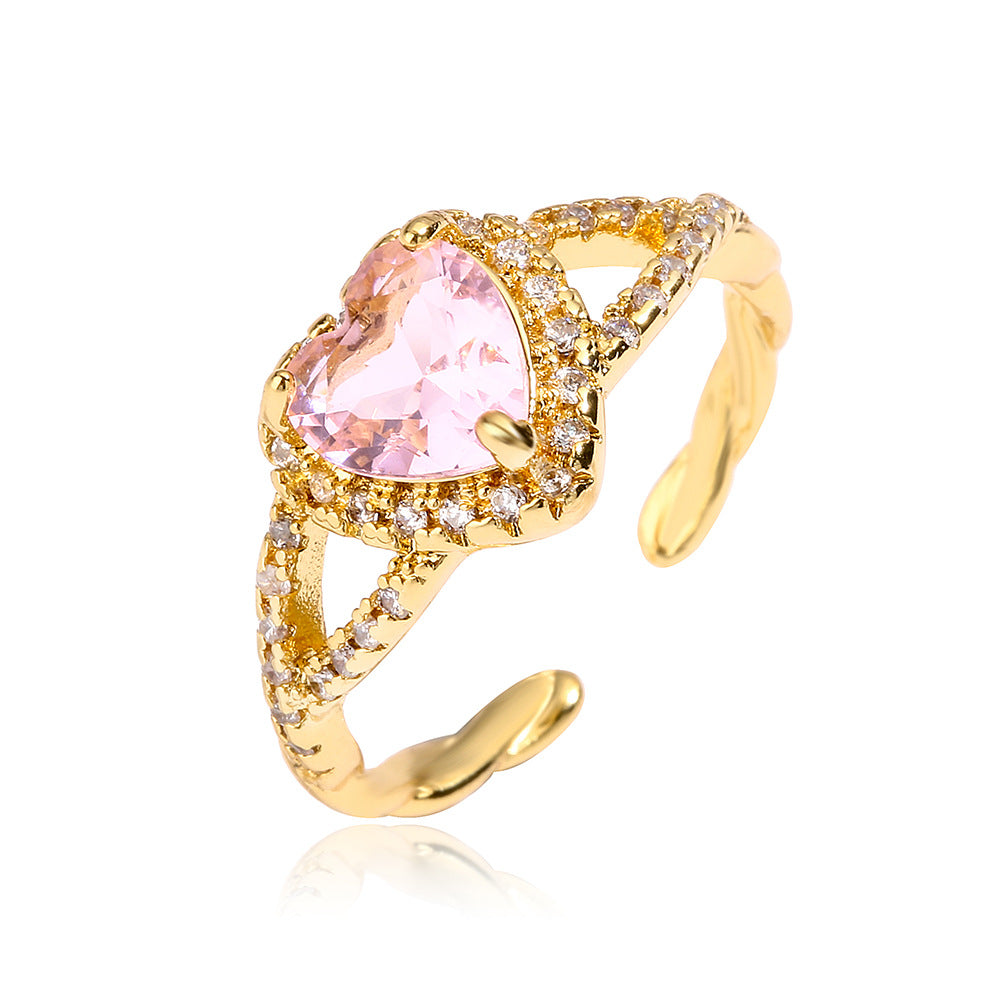 Minimalist Luxe Copper Ring with 18K Gold Plating and Cubic Zirconia Heart Shape for Women