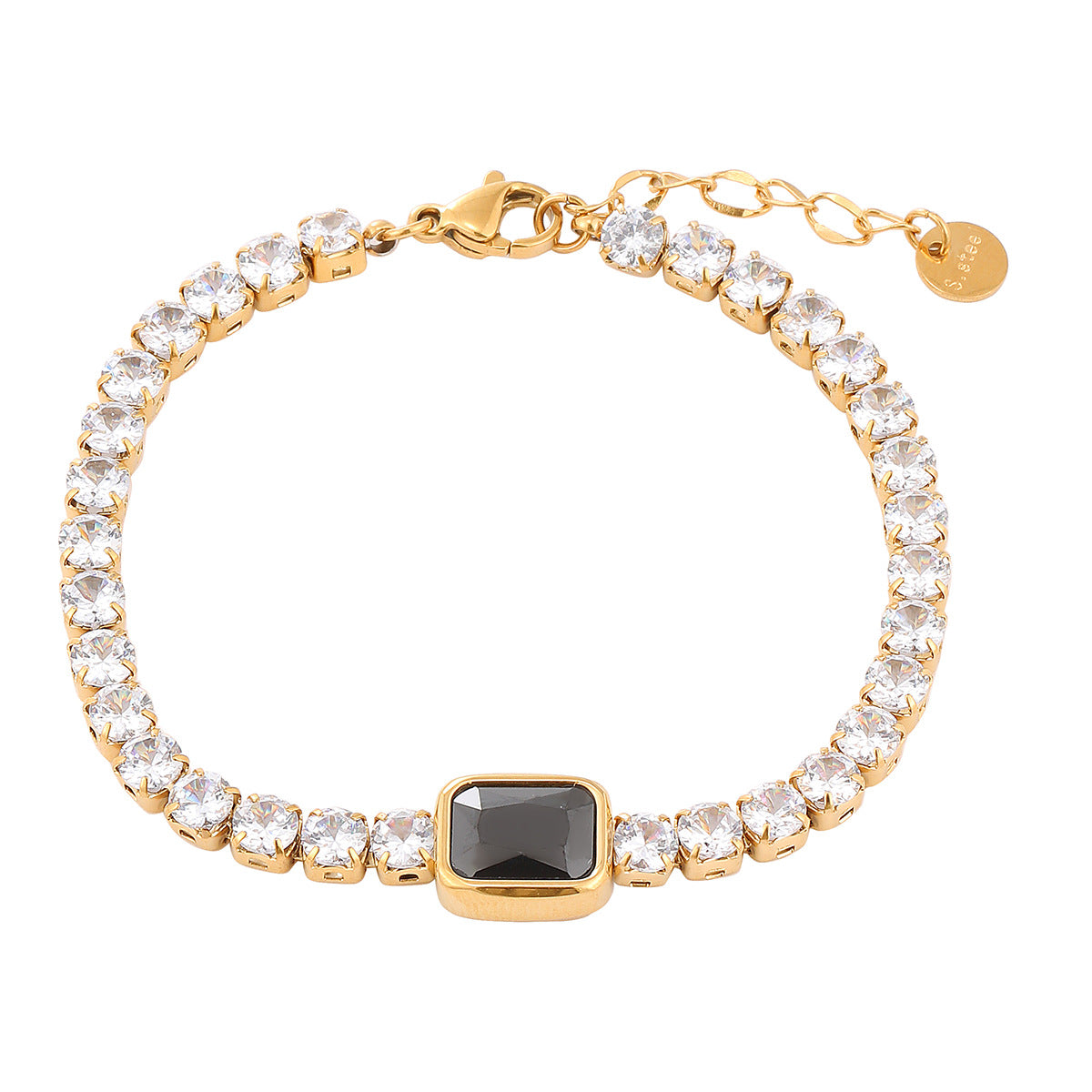 Elegante pulsera geométrica cuadrada de titanio con diamantes de imitación para mujer, con acabado chapado y atractivo minimalista de lujo
