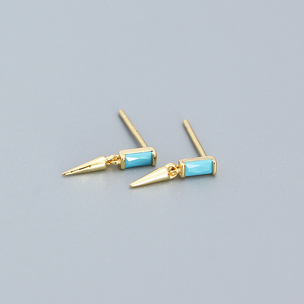 Minimalist 925 Sterling Silver Square Geometric Cubic Zirconia Inlay Earrings
