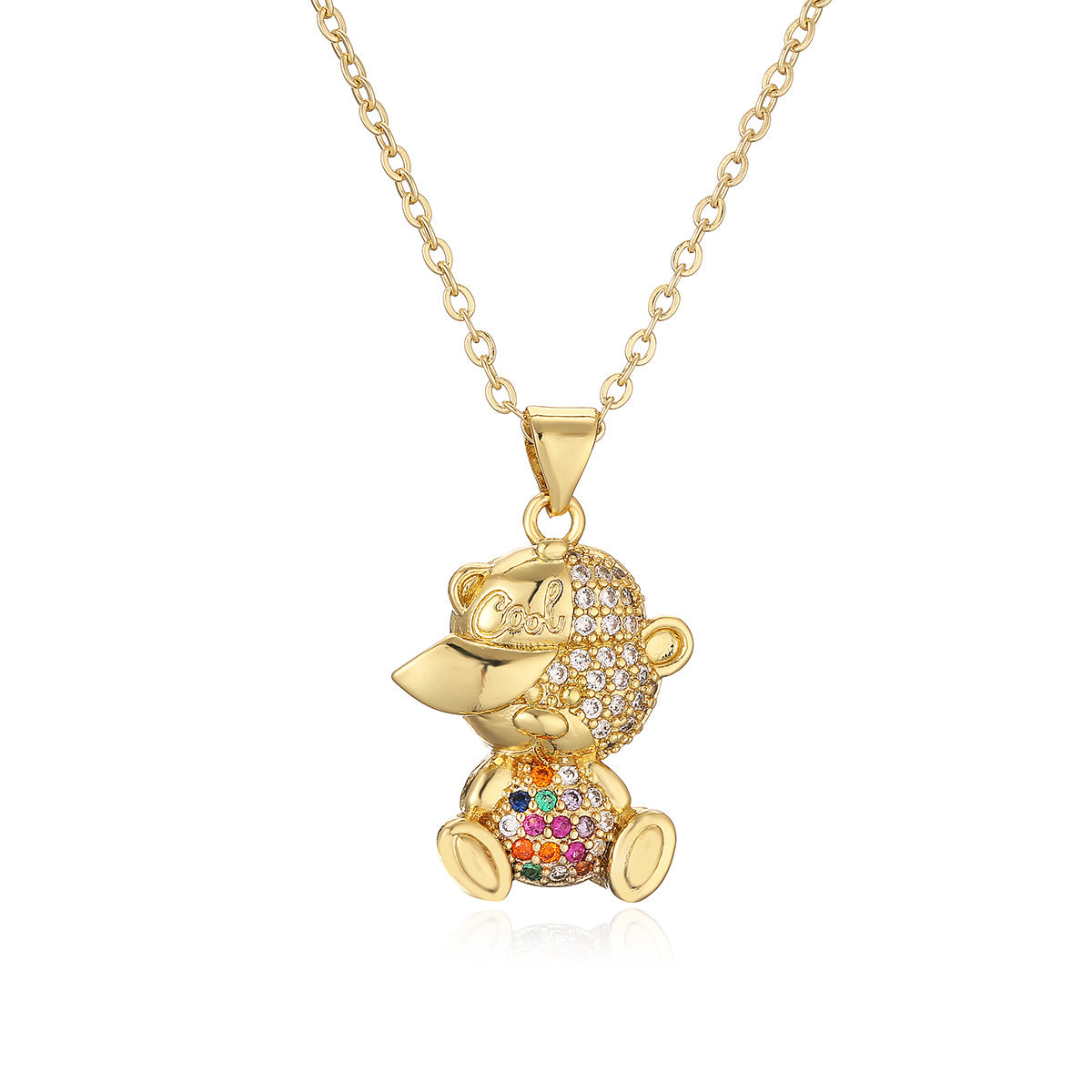 Minimalist Bear-Shaped Gold-Plated Copper Pendant Necklace for Women with Rhinestone Accents and Clavicle-Length Chain