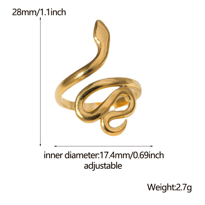 Anello regolabile in acciaio inossidabile a forma di serpente stile vintage da donna con finitura placcata