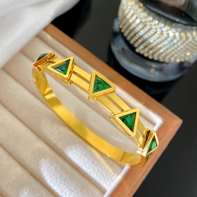 Minimalist Triangle Geometric Cubic Zirconia Plated Titanium Steel Bracelet for Women