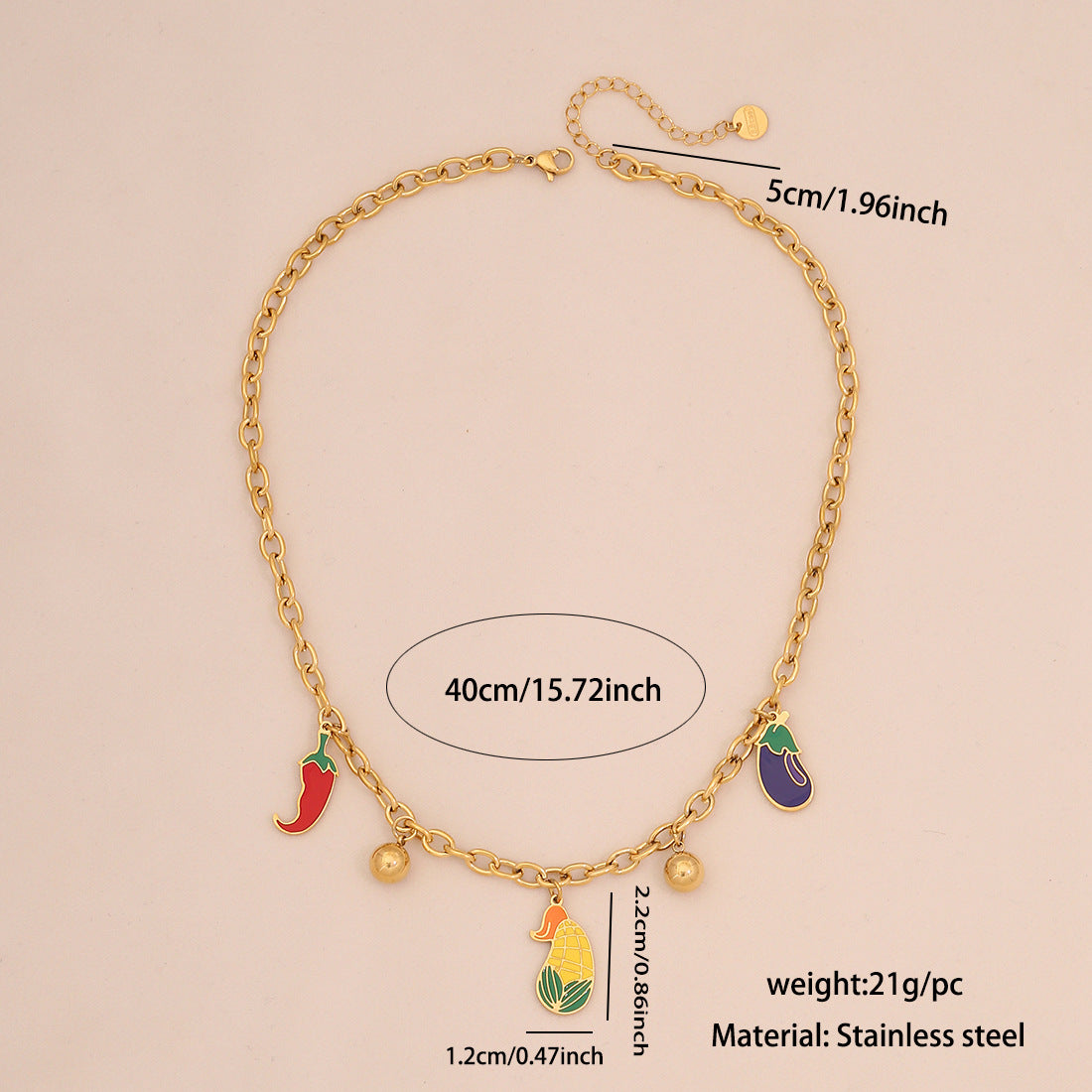 Collana con Ciondolo a Forma di Frutta per Donna, Catena in Acciaio Inossidabile con Charms Mela e Anguria, Finitura Placcata