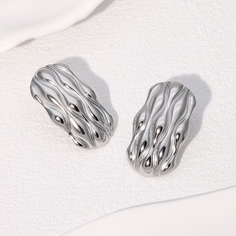 Minimalist Geometric Stainless Steel Earrings with Plated Finish for Women, Modern and Elegant Cold-Tone Fashion Ear Studs