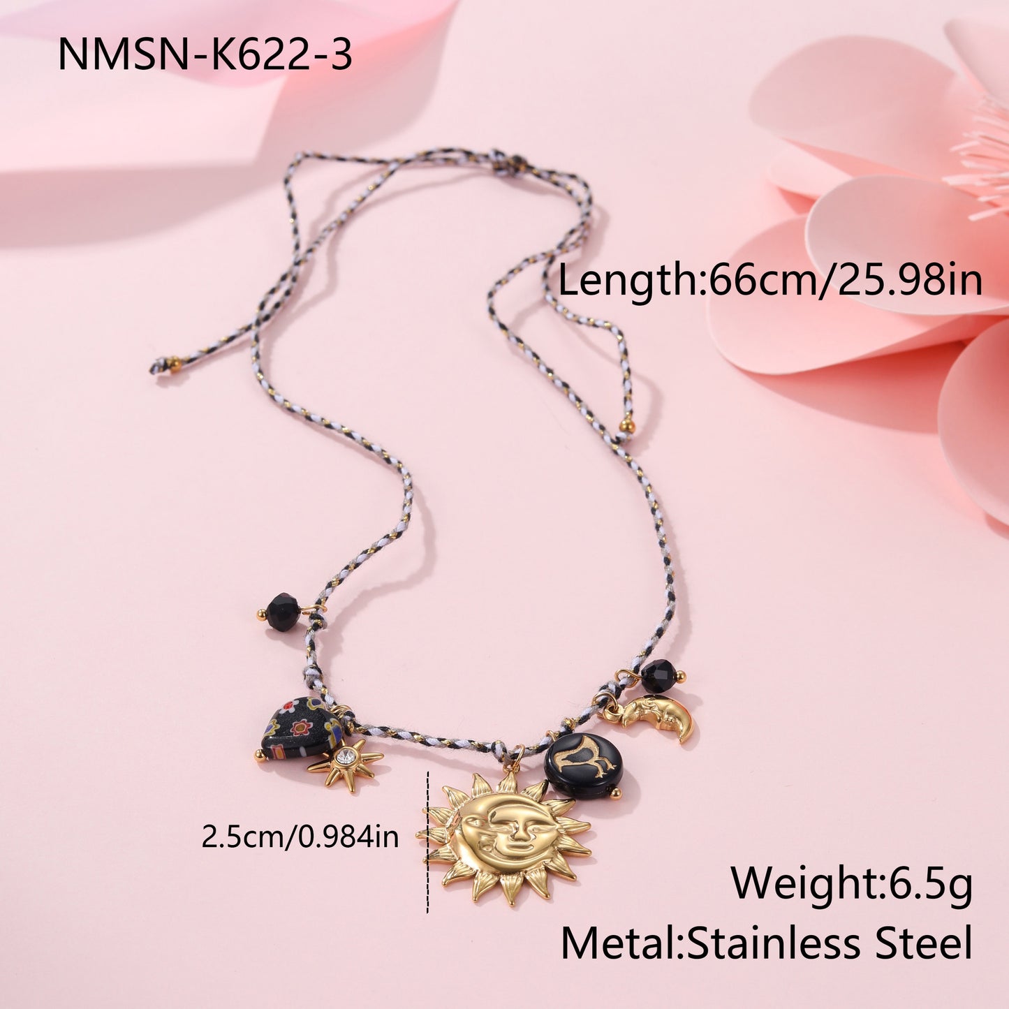 Fashionable Heart and Sun Pendant Necklace in Stainless Steel with Plated Finish for Women
