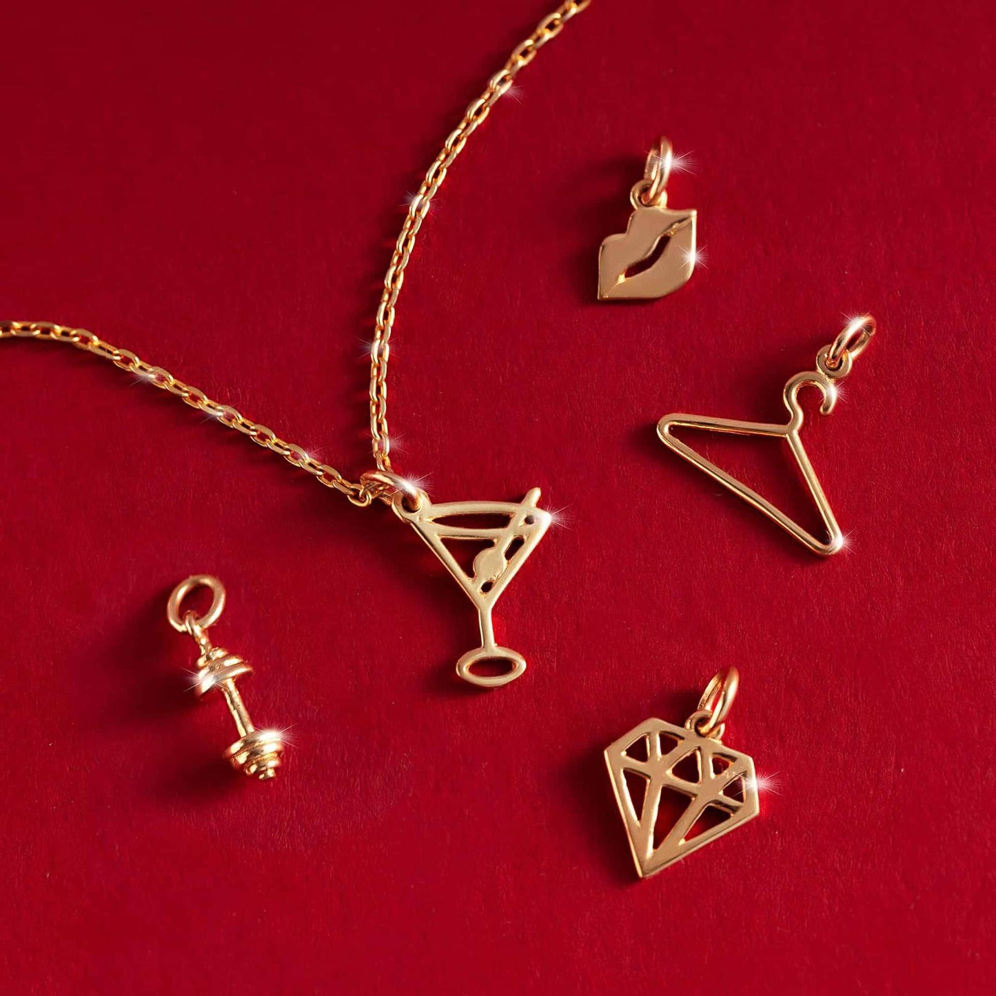 Vintage 18K Gold Plated Stainless Steel DIY Charm Bar with Geometric Heart Butterfly Pendants on Ball Chain