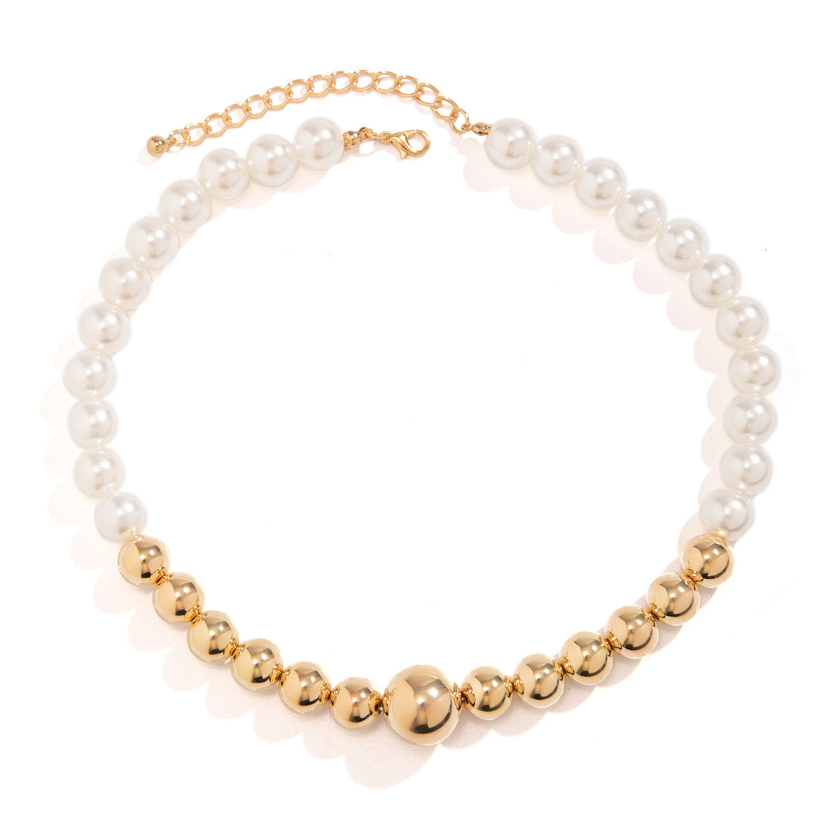 Punk Geometric Round Resin Beaded Ball Chain Necklace for Women